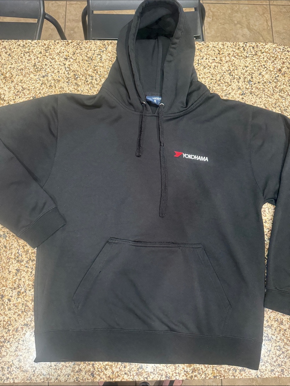 J. America Black Hoodie with Small Red Logo - Men Yokohama size XL